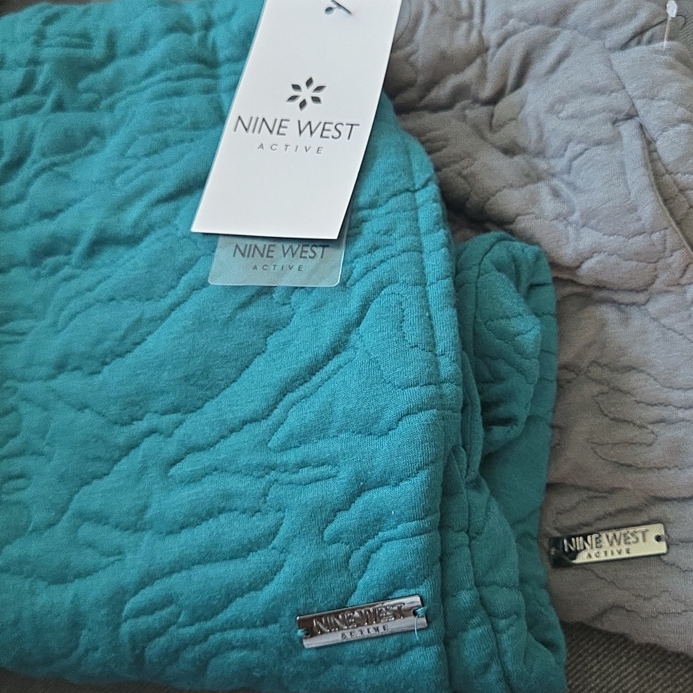 Nine West Quilted Knit Sweat pants 1- Gray & 1-Aqua with Metal Logo. 2 Pairs
